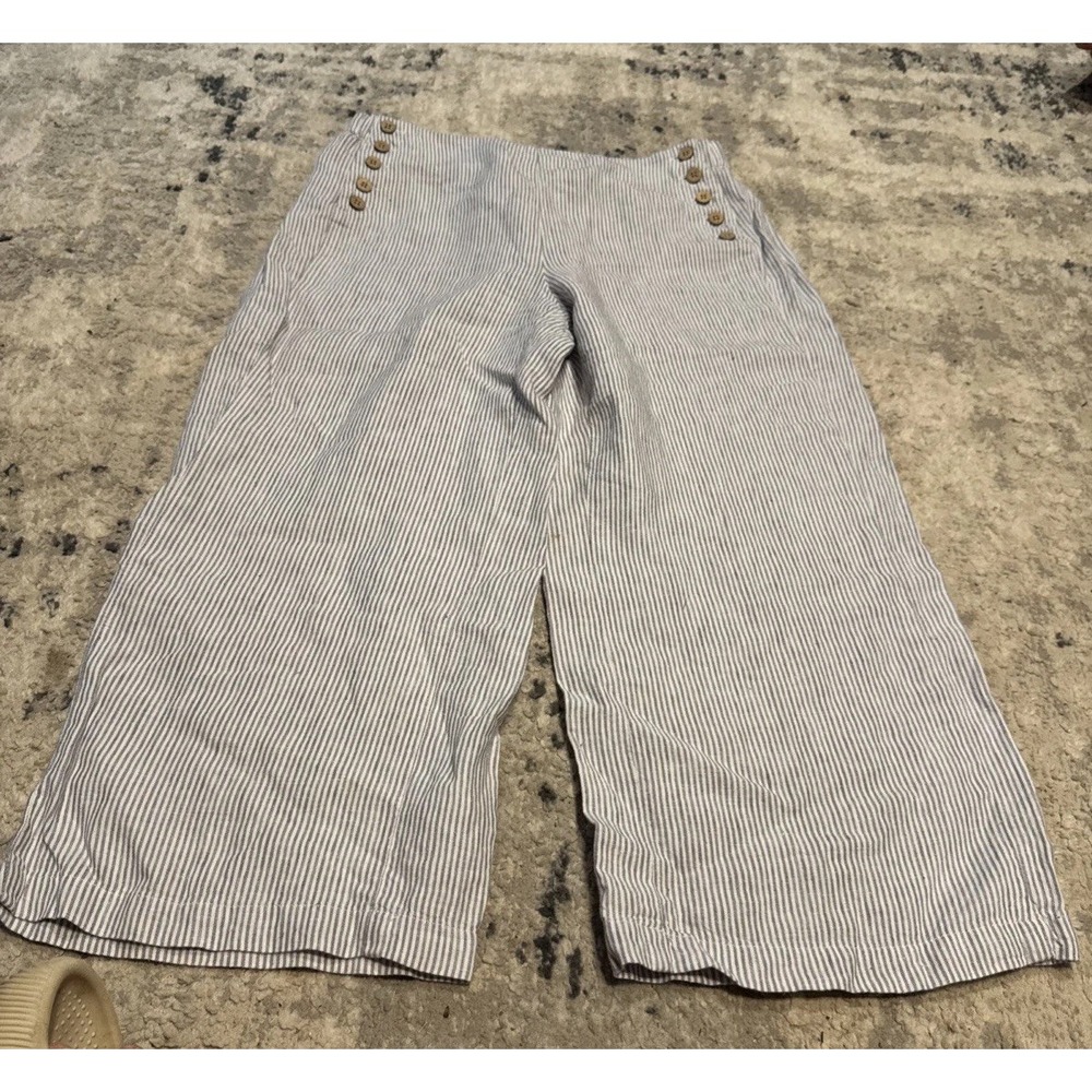 J Jill Pants Womens Grey White Striped Love Linen Pull On Sz Small Petite SP